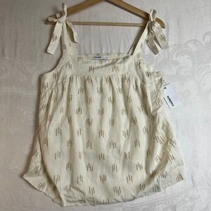 Boho Tie Shoulder Tank Top Womens Large‎ Linen Blend Cream Tan Abstract NWT